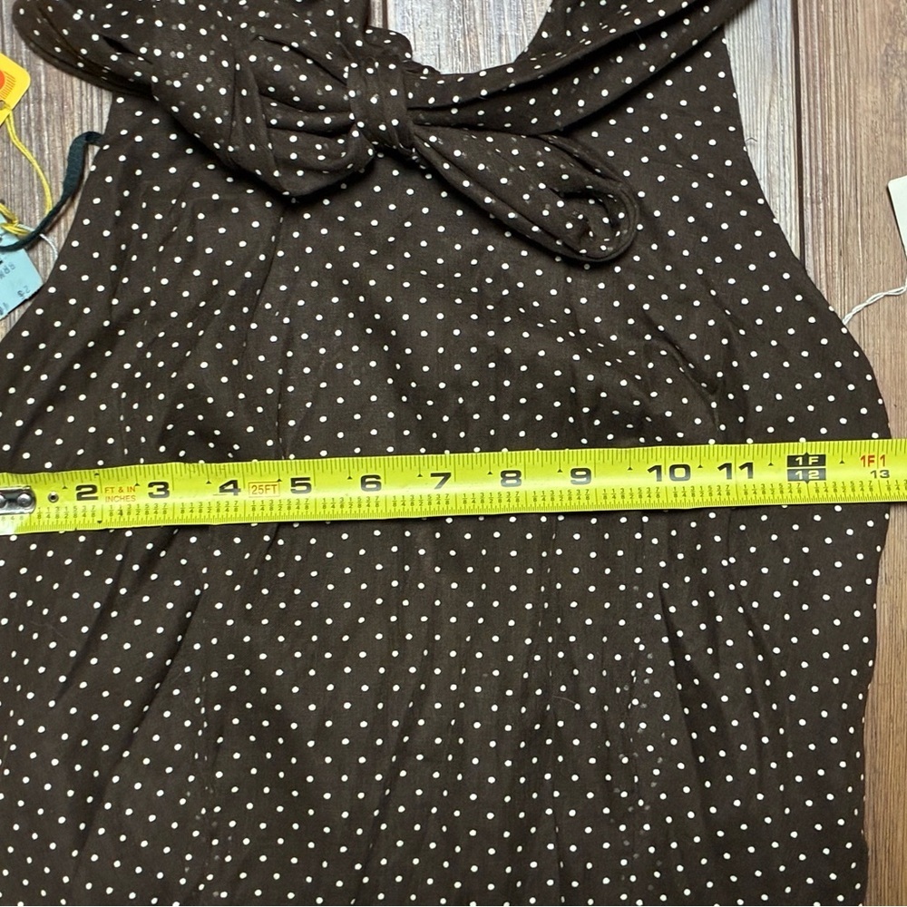 1970s M.G.M. Brown Polka Dot Halter Maxi Dress Prairie Embroidered Hem Sz 10 - Picture 7 of 16